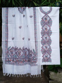 Ethnic Elements - Cotton White Unstitched Dress Material