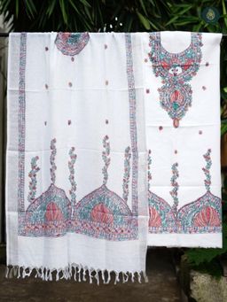 Ethnic Elements - Cotton White Unstitched Dress Material