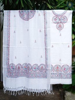 Ethnic Elements - Cotton White Unstitched Dress Material