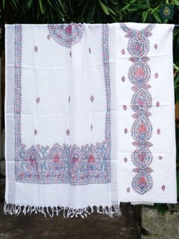 Ethnic Elements - Cotton White Unstitched Dress Material
