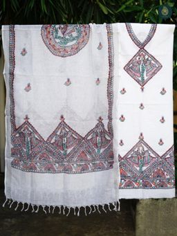 Ethnic Elements - Cotton White Unstitched Dress Material