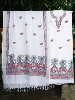 Ethnic Elements - Cotton White Unstitched Dress Material