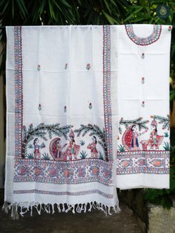 Ethnic Elements - Cotton White Unstitched Dress Material
