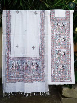 Ethnic Elements - Cotton White Unstitched Dress Material