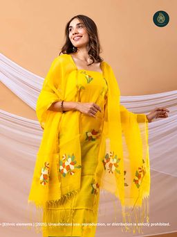 Ethnic Elements - Muslin Yellow Unstitched Dress Material