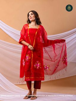 Ethnic Elements - Muslin Red Unstitched Dress Material