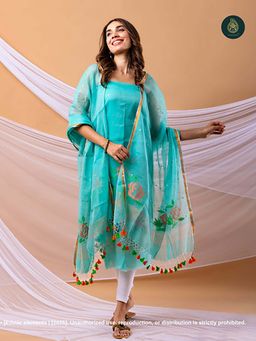 Ethnic Elements - Handwoven Resham Muslin Jamdani Unstitched Kurta With Dupatta