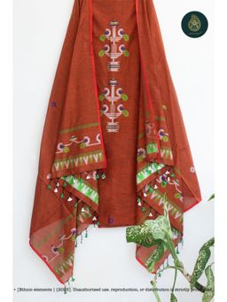 Ethnic Elements - Cotton Maroon Unstitched Dress Material