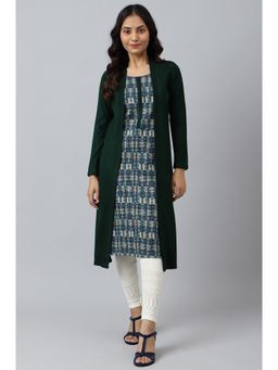 Aurelia - Green Double Layered Printed Winter Kurta