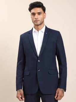 Turtle - Men Polyviscose Navy Blue Checks Tailored Fit Blazer