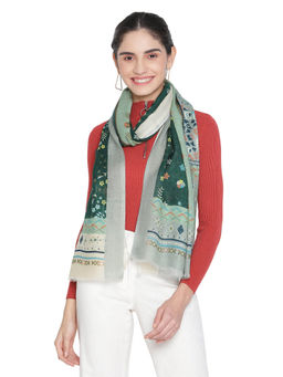 Shingora - Wool Green Floral Printed Stole