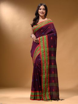 Arhi - Magenta Cotton Handspun Soft Nakshi Border Saree with Unstitched Blouse