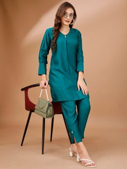 Tikhi Imli - Teal Colour Chanderi Silk Fabric Co-Ord (Set of 2)