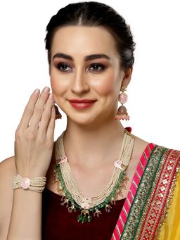 Dugran By Dugristyle - Pink and Gold Jhumkas Earring with Kundan and Pearls