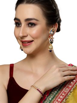 Dugran By Dugristyle - Peach and Purple Adjustable Bracelet with Pearls and Natural Stones