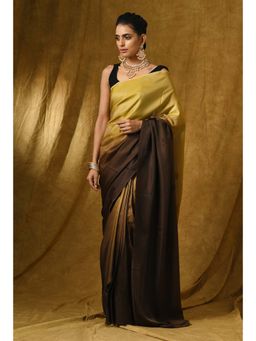 Swtantra - Gold and Brown Satin Ombre Saree