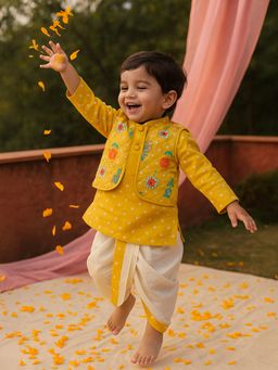 Somersault - Yellow Quilted Kurta and Dhoti with Nehru Jacket