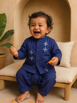 Somersault - Blue Embroidered Kurta and Dhoti