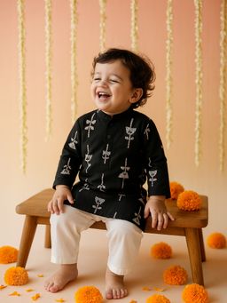 Somersault - Black Printed Kurta with Pyjama