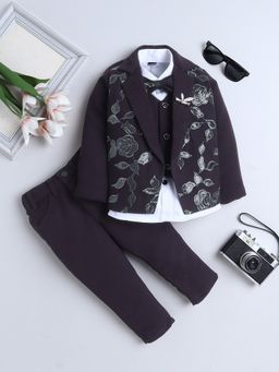 FOURFOLDS - Boys Wine Cotton Blend Embroidered Formal Set