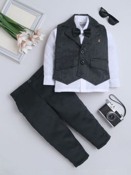 FOURFOLDS - Boys Black Polyester Solid Formal Set