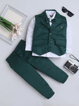FOURFOLDS - Boys Teal Polyester Solid Formal Set