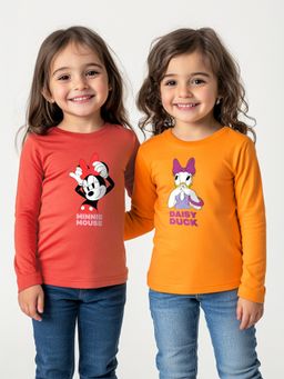 Nautinati - Girls Multi-Color Cotton Graphic T-Shirts (Pack of 2)