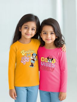 Nautinati - Girls Multi-Color Cotton Graphic T-Shirts (Pack of 2)