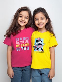 Nautinati - Girls Multi-Color Cotton Graphic T-Shirts (Pack of 2)