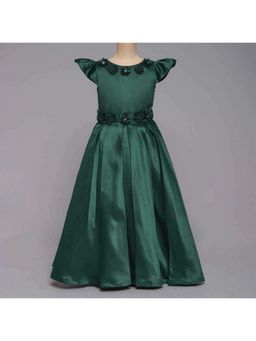 The Magic Wand - Girls Green Polyester Embellished Dress