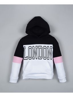 PLUM TREE - Girls White Cotton Colorblock Hoodie