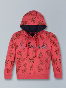 PLUM TREE - Girls Pink Cotton Floral Hoodie