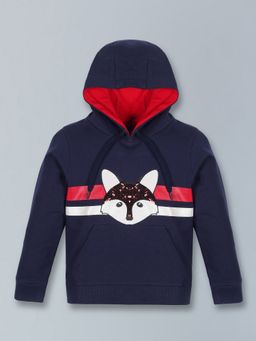 PLUM TREE - Girls Navy Blue Cotton Embellished Hoodie