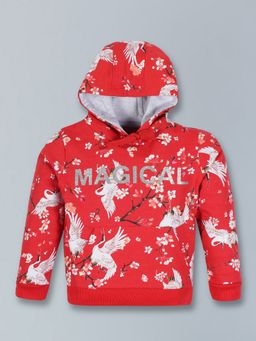 PLUM TREE - Girls Red Cotton Floral Hoodie
