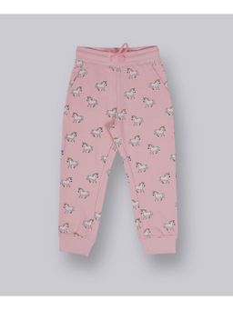 PLUM TREE - Girls Pink Cotton Animal Print Jogger