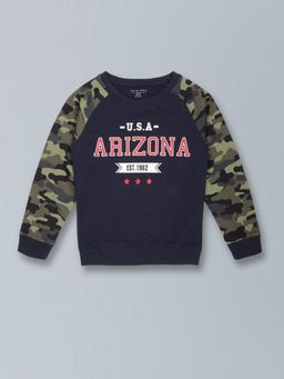 PLUM TREE - Boys Navy Blue Cotton Graphic Sweatshirt