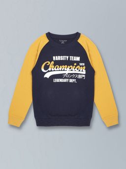 PLUM TREE - Boys Navy Blue Cotton Graphic Sweatshirt