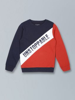 PLUM TREE - Boys Navy Blue Cotton Graphic Sweatshirt