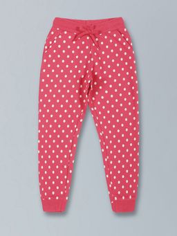 PLUM TREE - Girls Magenta Cotton Polka Dots Jogger