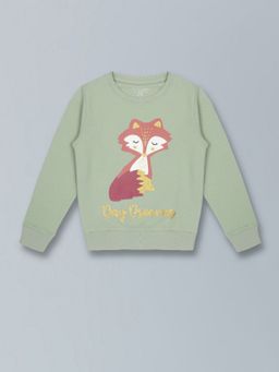 PLUM TREE - Girls Green Cotton Graphic Sweatshirt