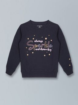 PLUM TREE - Girls Navy Blue Cotton Graphic Sweatshirt