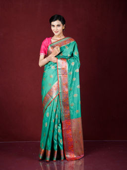 EXCLUSIVA - Green Zari Woven Work Banarasi Saree with Unstitched Blouse