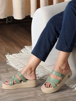 Carlton London - Fashionable Green Color Heel Comfort Sandals