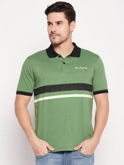 Club York - Men Dark Green Striped Polo Collar T-shirt