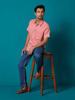 Likha - Pink Cotton Flex Solid Half Sleeves Mens Shirt LIKMW18