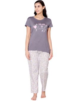 Bodycare - Womens Modal Spandex Printed T-Shirt & Pyjama BSLS15008 Grey (Set of 2)