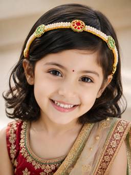 Choko - Girls Golden Hair Band with Jadau Beads and White Pearl Embellishments