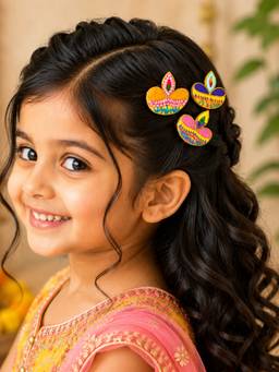 Choko - Diwali Theam Diya Hairclips For Babies And Girls Festive Accessory