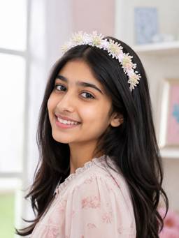 Choko - White Beaded Floral Hairband For Girls Casual Hair Accessory With Pearl
