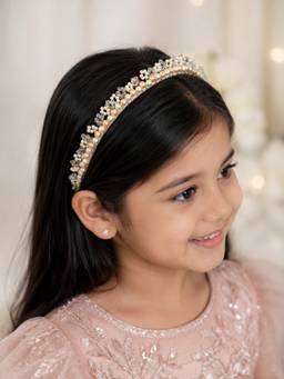 Choko - Peach Pearl Beaded Embellished Hairband Elegant Casual Hair Accessory